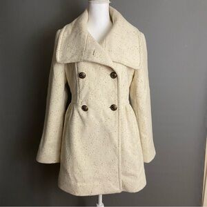 Kenneth Cole Reaction Double-Breasted Wool-Blend Metallic Babydoll Coat- Size 10